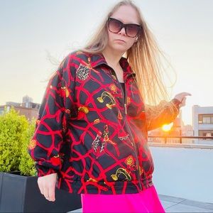EVR Silk Accessories Red Print ZipUp Bomber Jacket